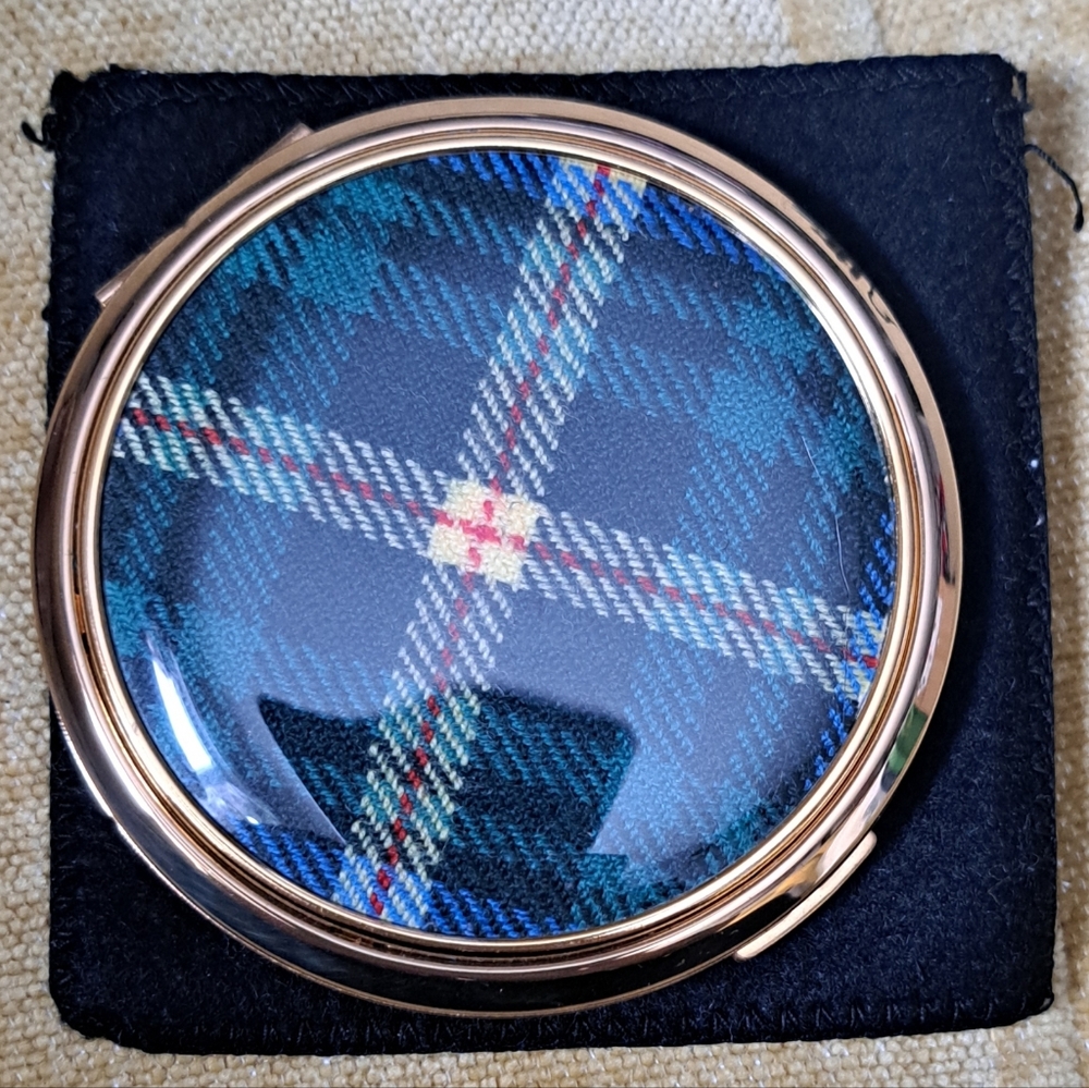 Plaid Compact Mirror with Gold Trim